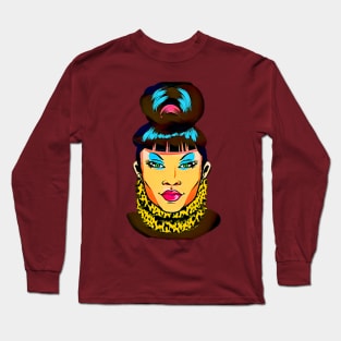 Asian Woman with Bangs and hair bun Long Sleeve T-Shirt